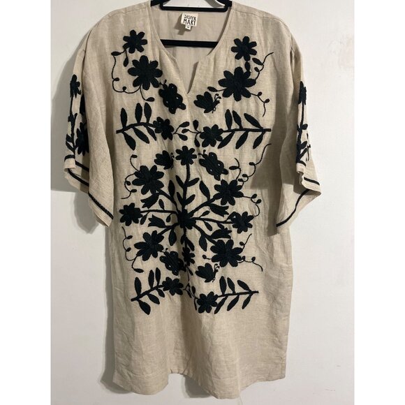 Sister Mary Ivy Jane Marta Tunic Dress Beige Black Linen Size Small - Picture 2 of 13